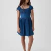 Kids Denim Puff-Sleeve Mini Dress