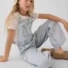 Kids Denim Stripe Baggy Overalls