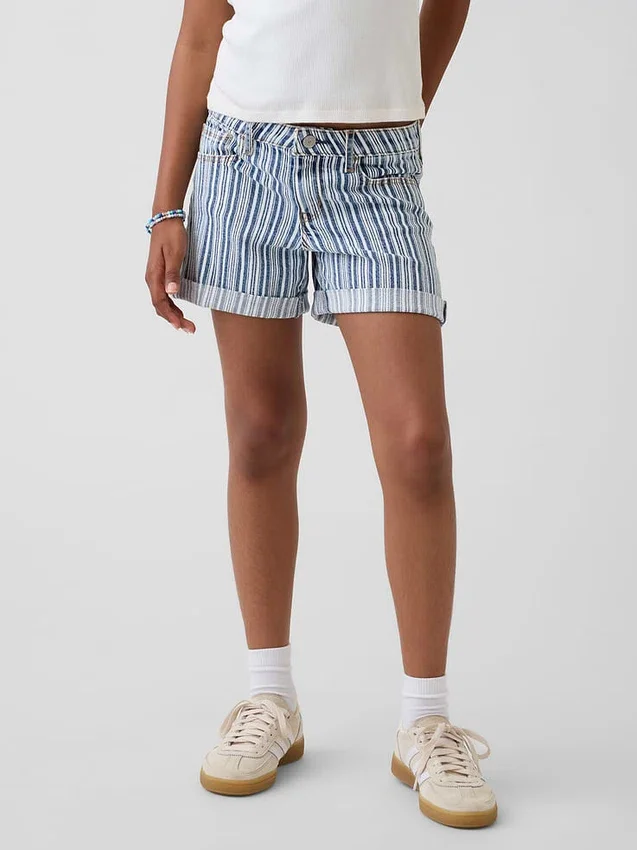 Kids Denim Stripe Midi Shorts
