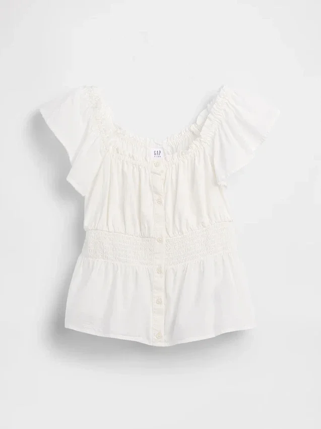 Kids Flutter-Sleeve Button-Front Top