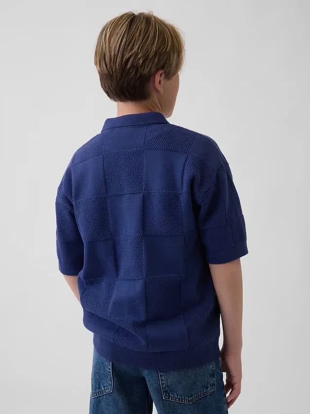 Kids Johnny Collar Checkered Sweater Shirt