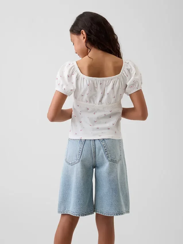 Kids Lace-Trim Puff-Sleeve Top