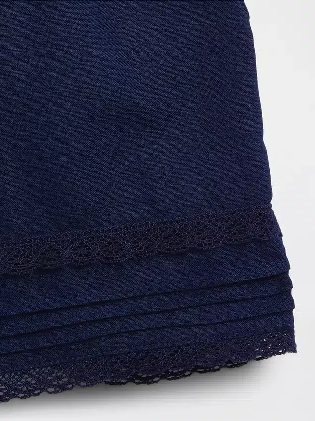 Kids Linen-Cotton Lace-Trim Easy Shorts