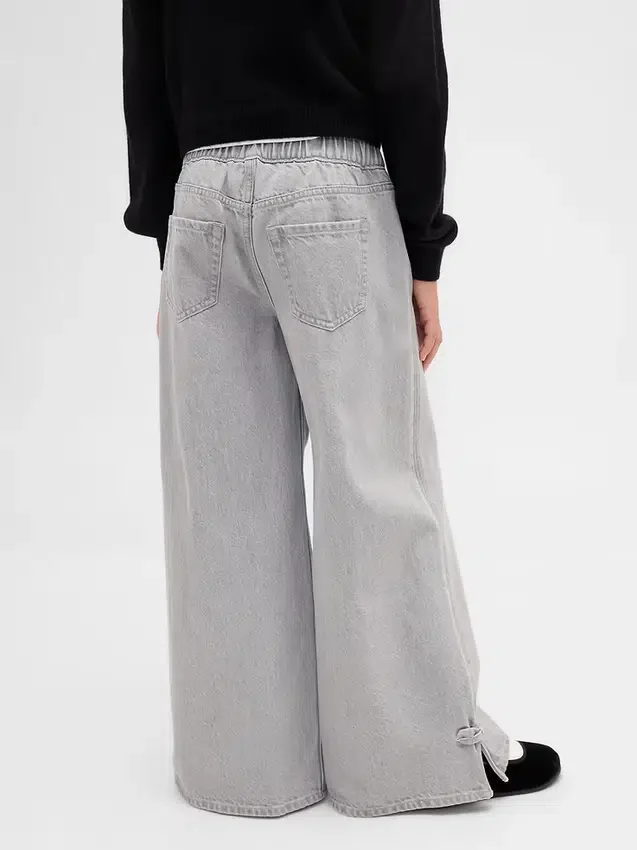 Kids Low Rise Bow Split-Hem Baggy Jeans
