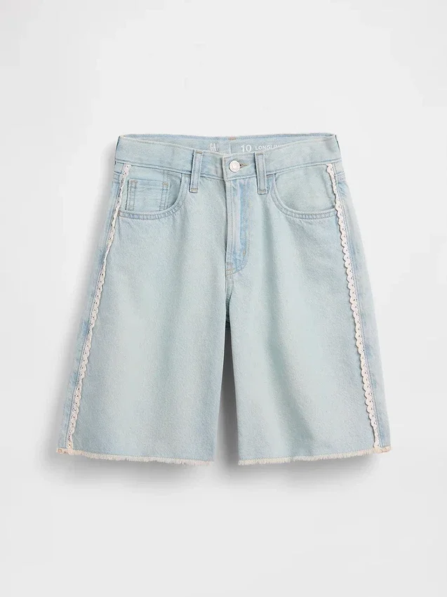Kids Low Rise Longline Denim Shorts