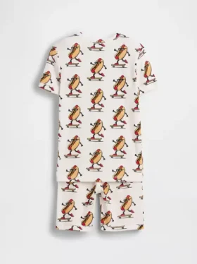 Kids Organic Brushed Cotton Hot Dog Pj Short Set