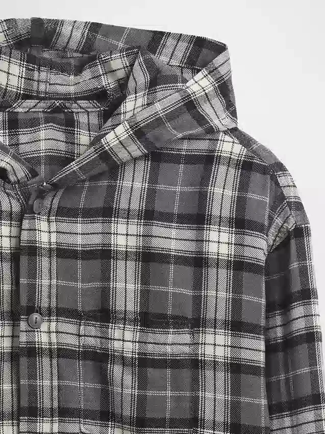 Kids Organic Cotton Hooded Flannel Shirt