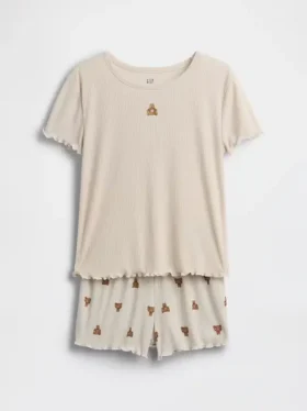 Kids Recycled Rib Brannan Bear Pj Short Set