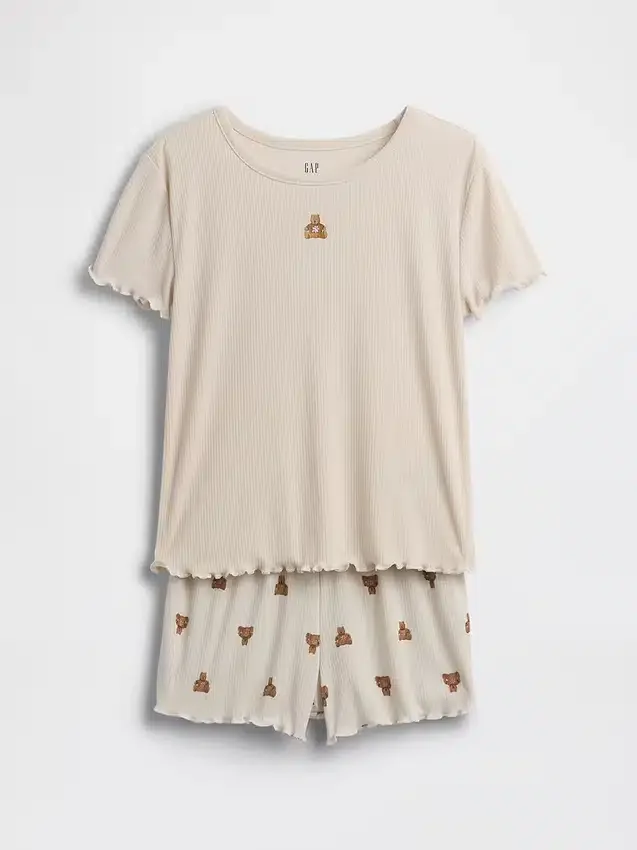 Kids Recycled Rib Brannan Bear Pj Short Set