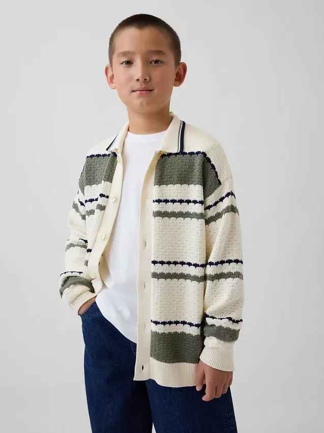 Kids Relaxed Polo Cardigan Sweater