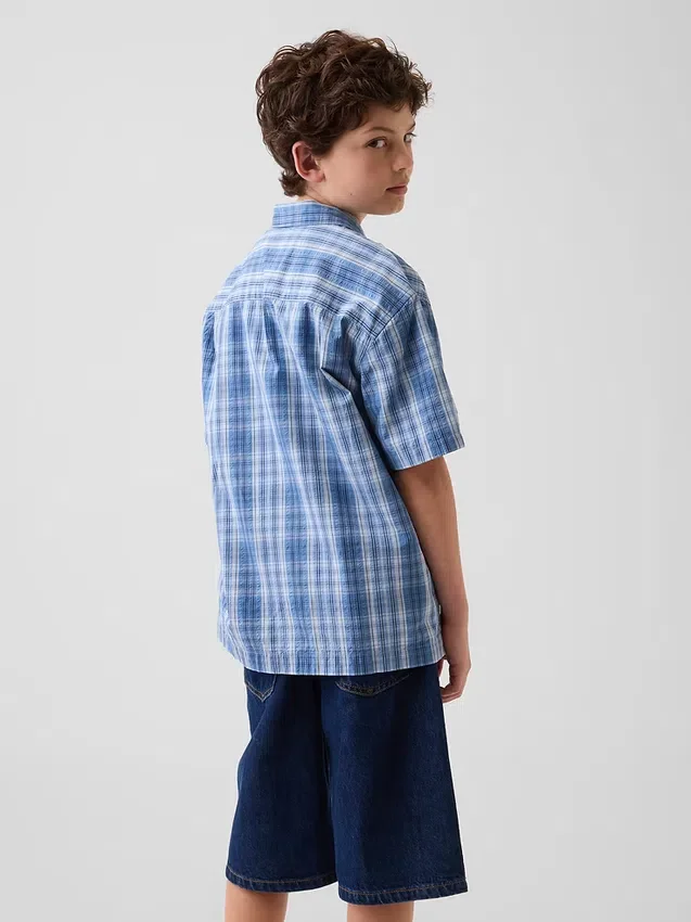 Kids Textured Plaid Relaxed Vacay Shirt