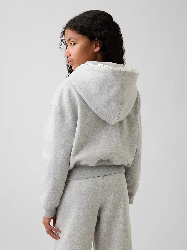 Kids Vintagesoft Relaxed Lace-Trim Zip Hoodie