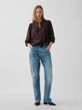 Lace-Trim Button-Front Swing Top