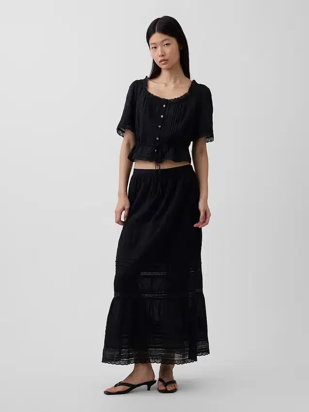 Lace-Trim Maxi Skirt