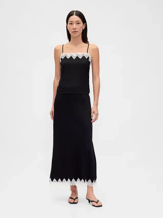Lace-Trim Maxi Skirt