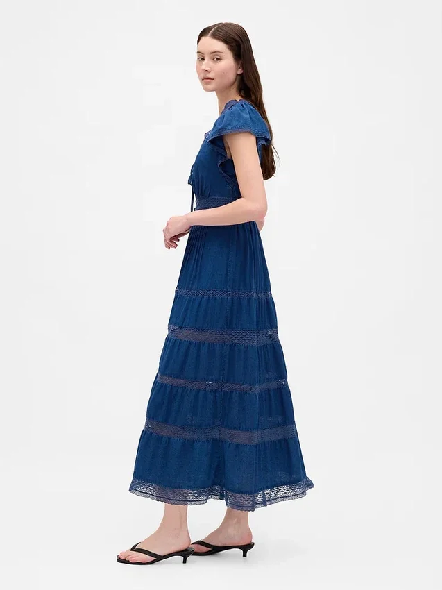 Lace-Trim Midi Dress