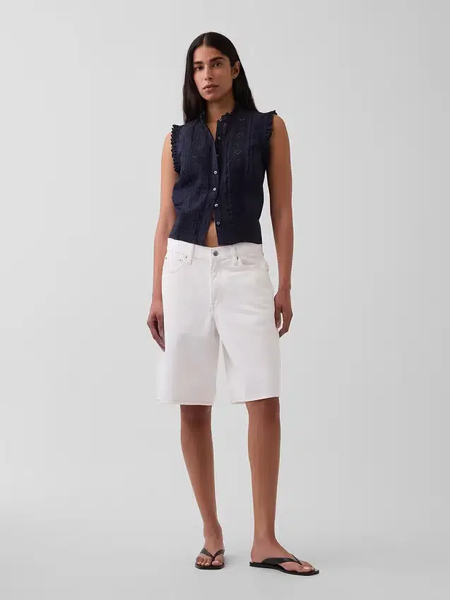 Lace-Trim Pintuck Button-Front Top