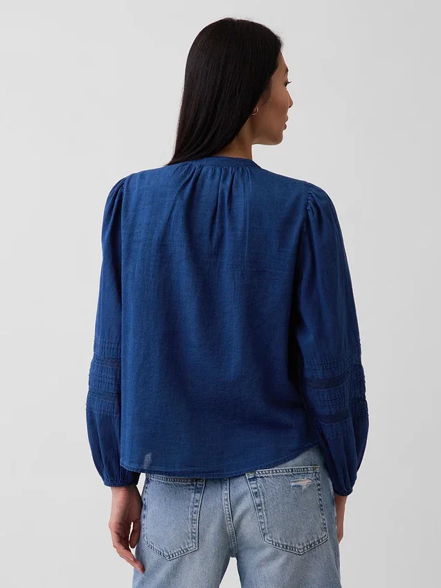 Lace-Trim Pintuck Top