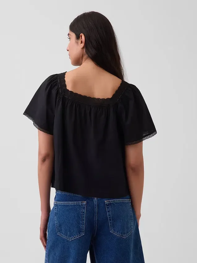 Lace-Trim Square-Neck Swing Top