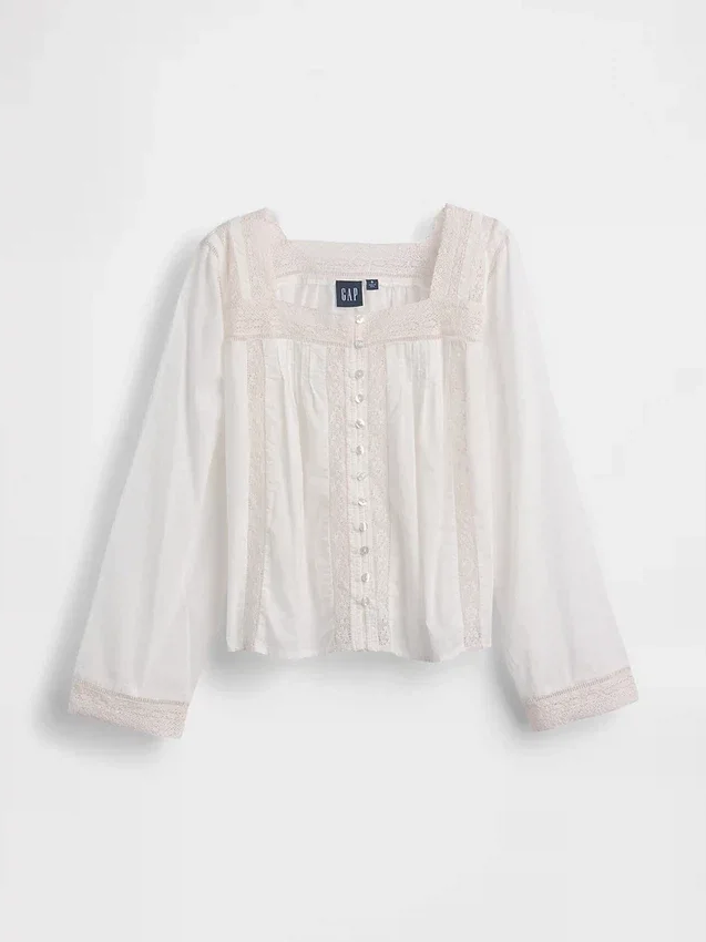 Lace-Trim Square-Neck Top