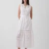 Lace-Trim Tiered Midi Shirtdress