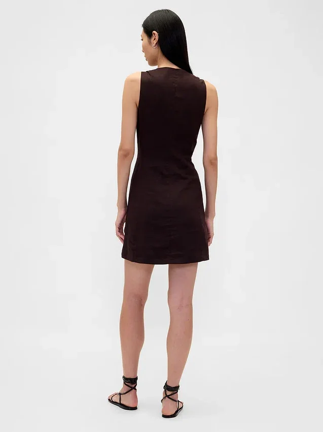 Linen-Blend Asymmetrical Mini Dress