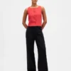 Linen-Blend Button-Front Shell Top