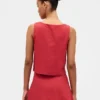 Linen-Blend Button-Front Shell Top