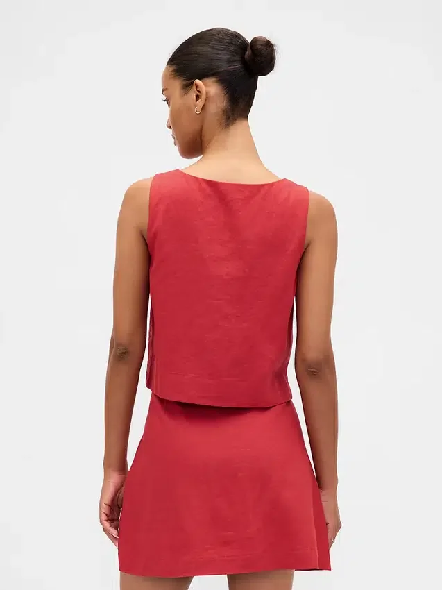 Linen-Blend Button-Front Shell Top