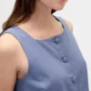 Linen-Blend Button-Front Shell Top