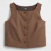 Linen-Blend Button-Front Shell Top
