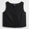 Linen-Blend Button-Front Shell Top