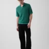 Linen-Blend Camp Polo Sweater Shirt