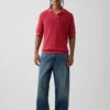 Linen-Blend Camp Polo Sweater Shirt