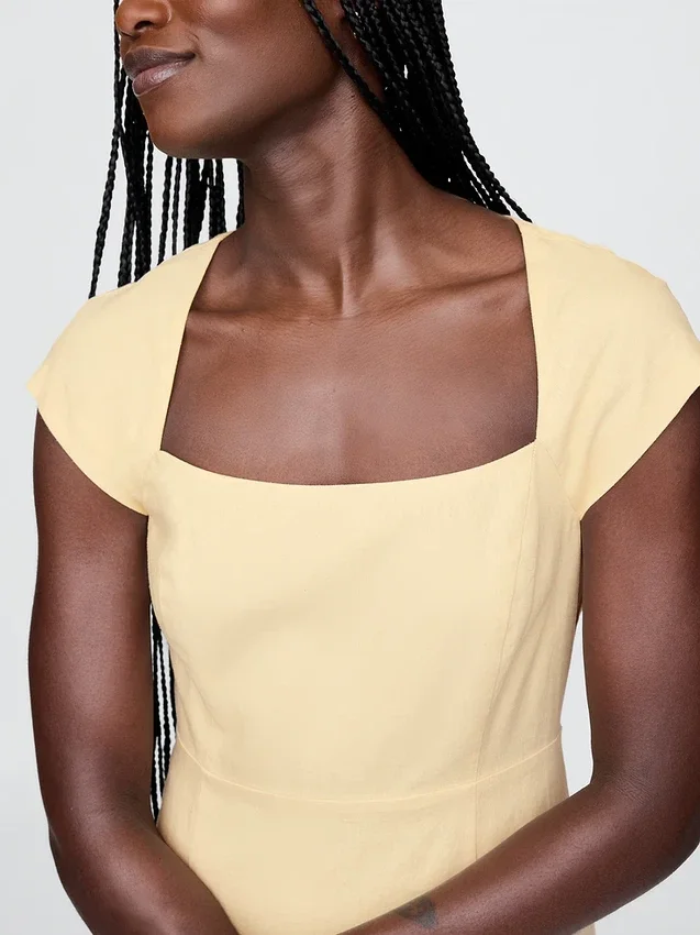 Linen-Blend Cap-Sleeve Mini Dress
