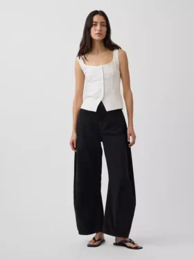 Linen-Blend Corset Vest Top