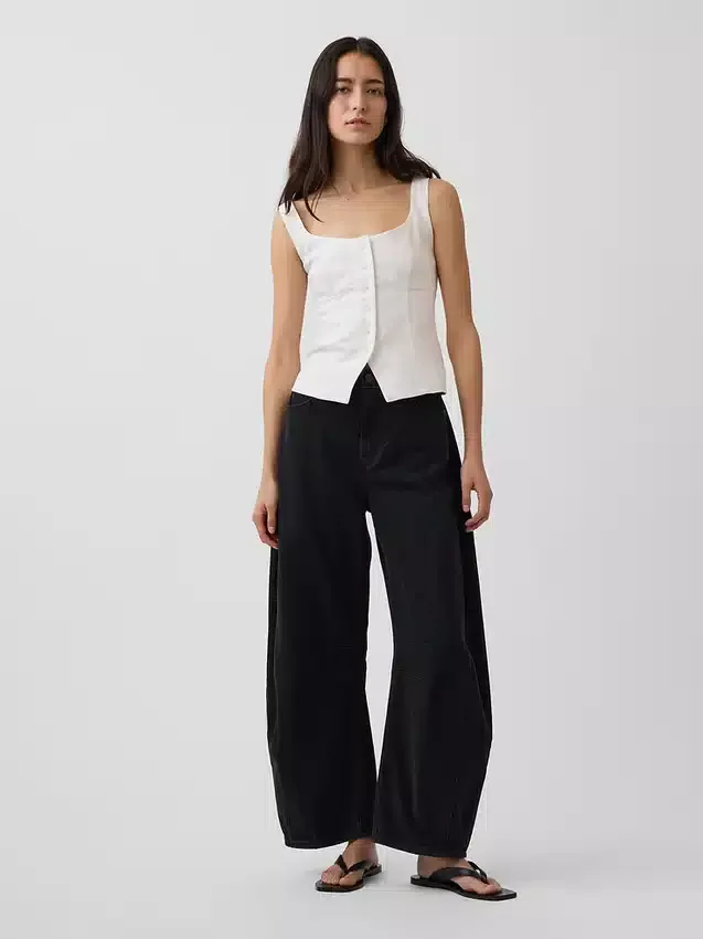 Linen-Blend Corset Vest Top