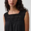 Linen-Blend Crochet Yoke Mini Dress