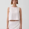 Linen-Blend Crop Shell Tank Top