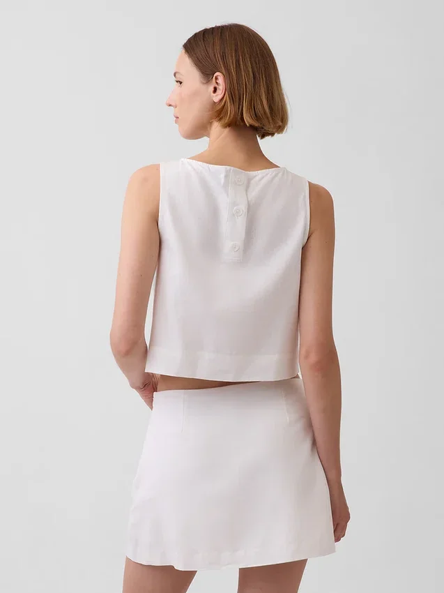 Linen-Blend Crop Shell Tank Top
