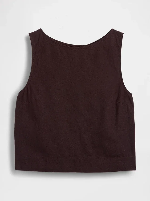 Linen-Blend Crop Shell Tank Top