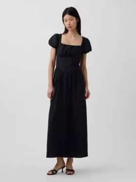 Linen-Blend Drop-Waist Maxi Dress