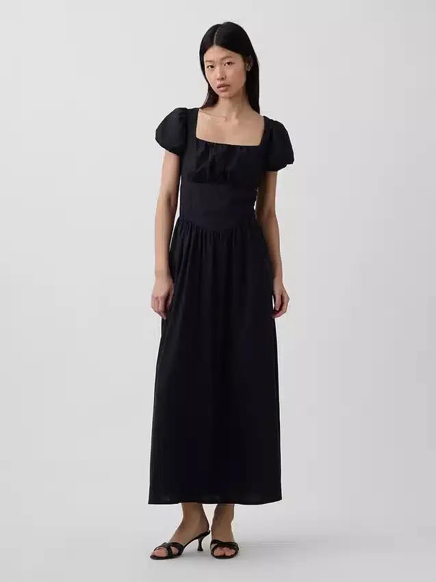Linen-Blend Drop-Waist Maxi Dress