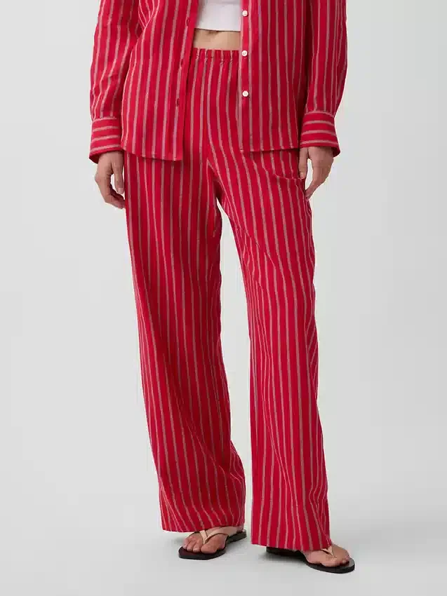Linen-Blend Easy Wide-Leg Pants