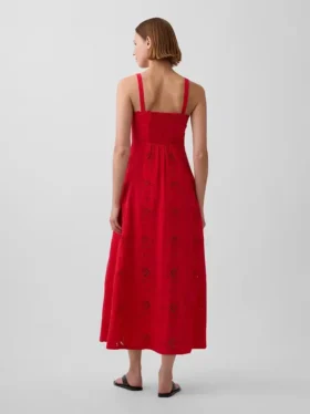 Linen-Blend Embroidered Cami Maxi Dress