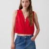 Linen-Blend Embroidered Crop Shell Tank Top