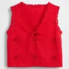Linen-Blend Embroidered Crop Shell Tank Top