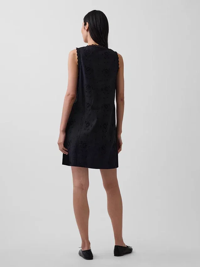 Linen-Blend Embroidered Mini Shift Dress