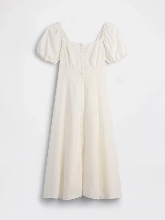 Linen-Blend Empire Waist Maxi Dress