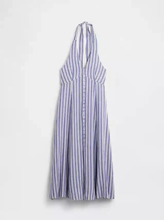 Linen-Blend Halter Maxi Dress